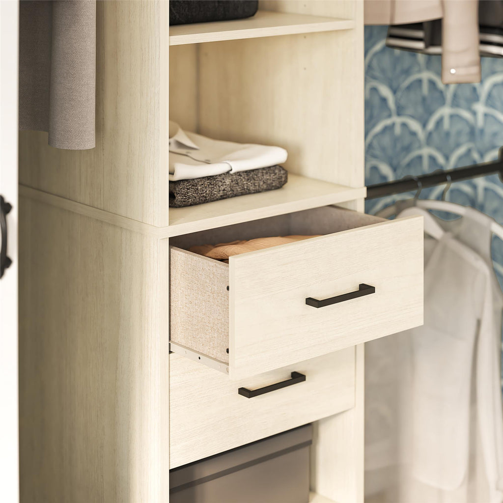 Kelly - 5 Shelf 2 Drawer Closet Organizer With 3 Adjustable Hanging Rods - Ivory