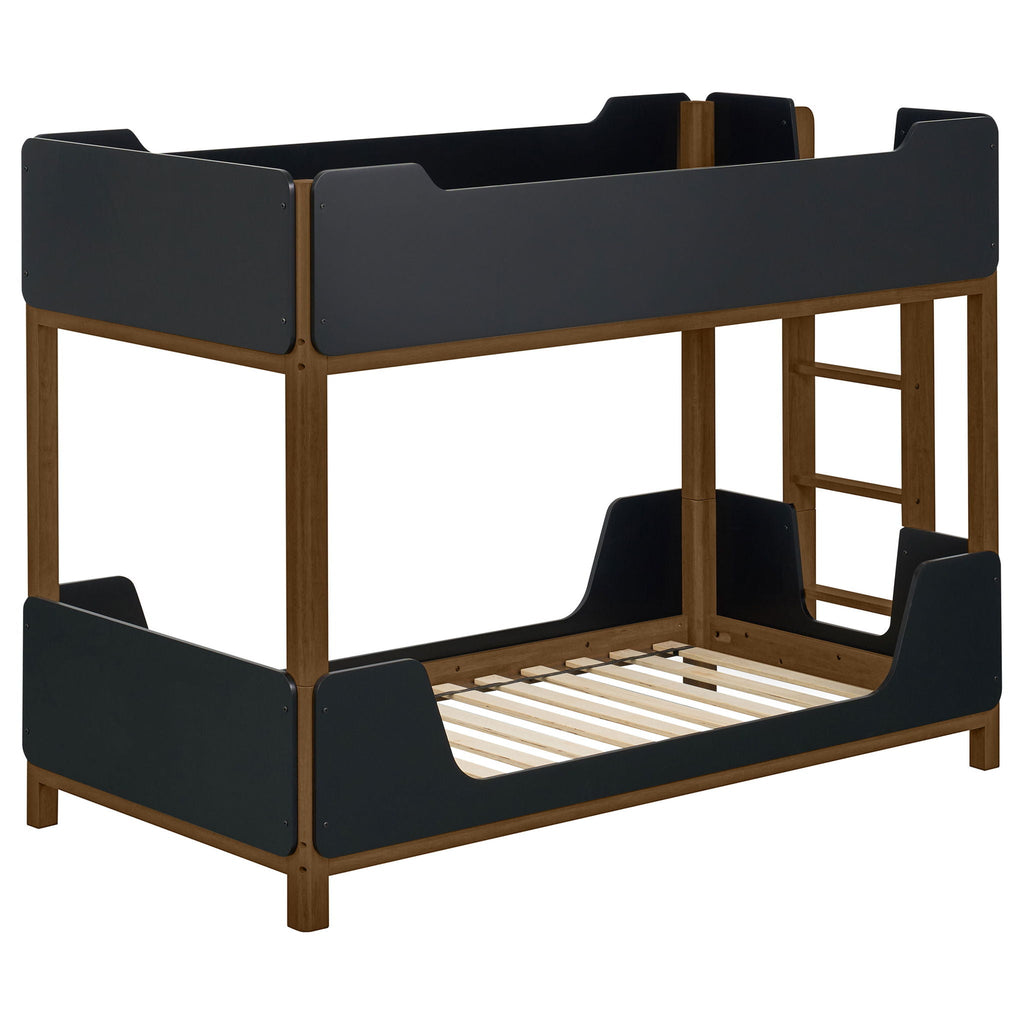 Morris Twin Over Twin Wood Bunk Bed Black and Walnut