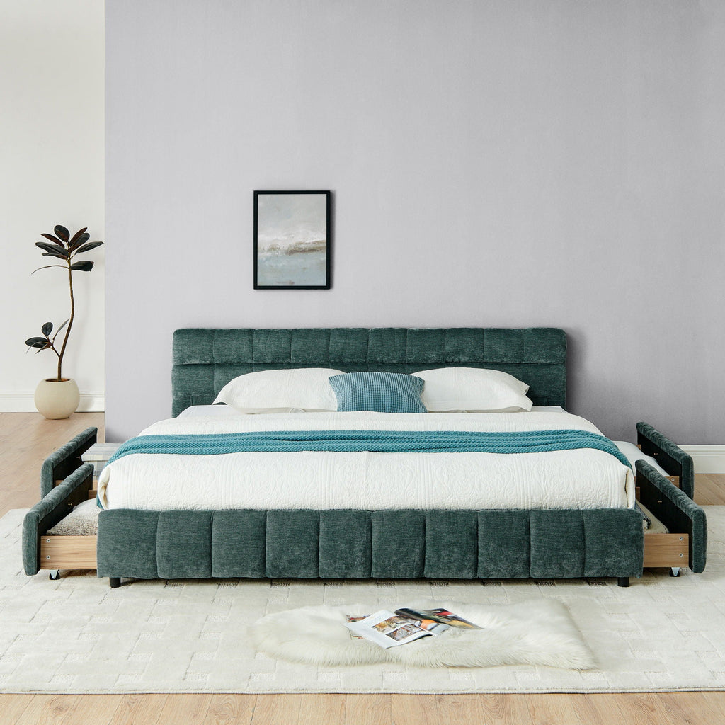 Modern Platform Bed Frame With Thick Fabric