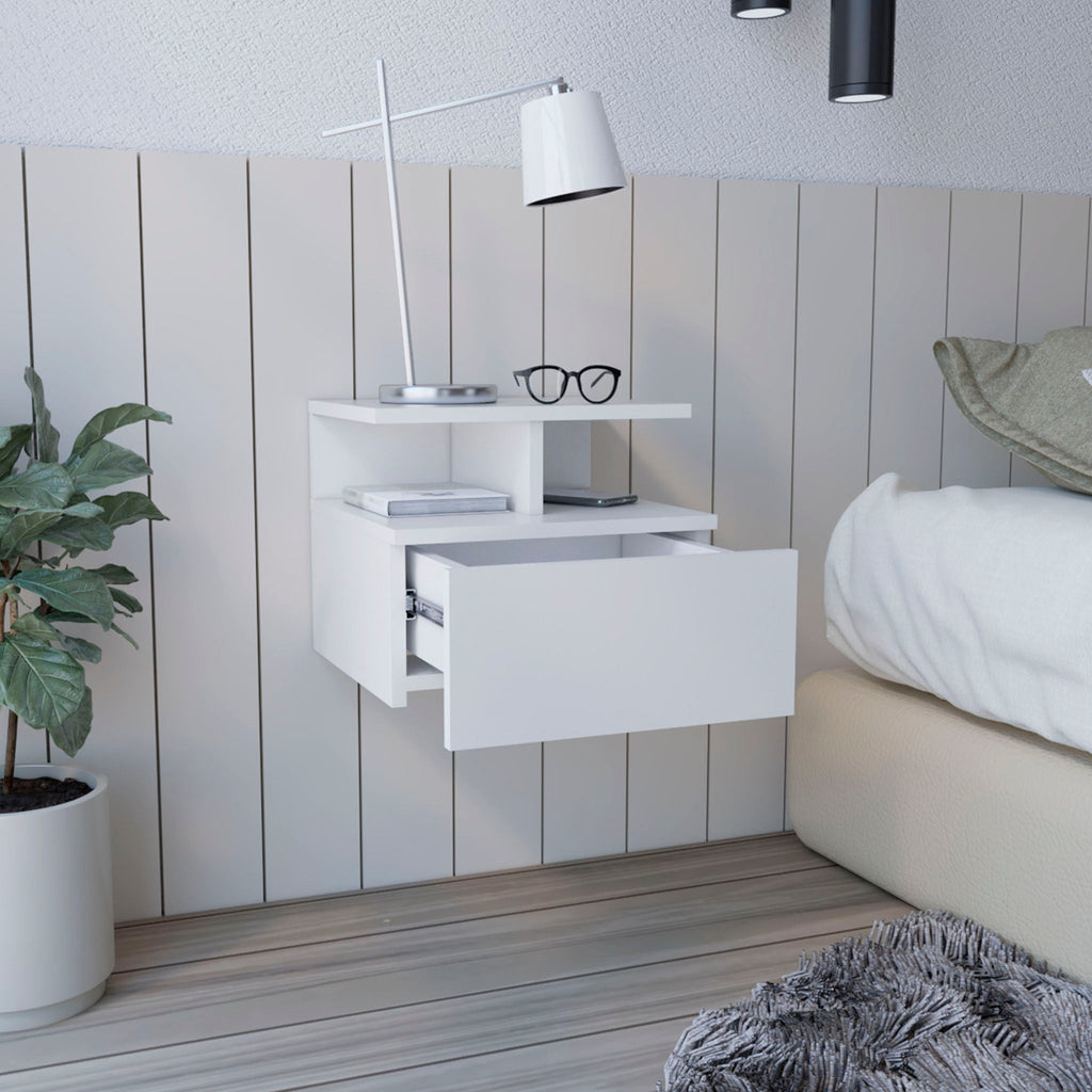 Flopini - Floating Nightstand With 1 Drawer, Compact Size - White