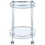 Chrissy Round Glass Shelf Metal Bar Cart Chrome