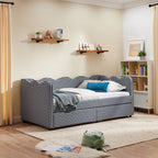 Gingham Daybed With USB Charging Port, Wave-Shaped Design