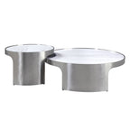 Abilene - Nesting Coffee Table Set - Marble Top & Brush Silver