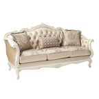 Chantelle - Sofa With 3 Pillows - Rose Gold Synthetic Leather /Fabric & Pearl White