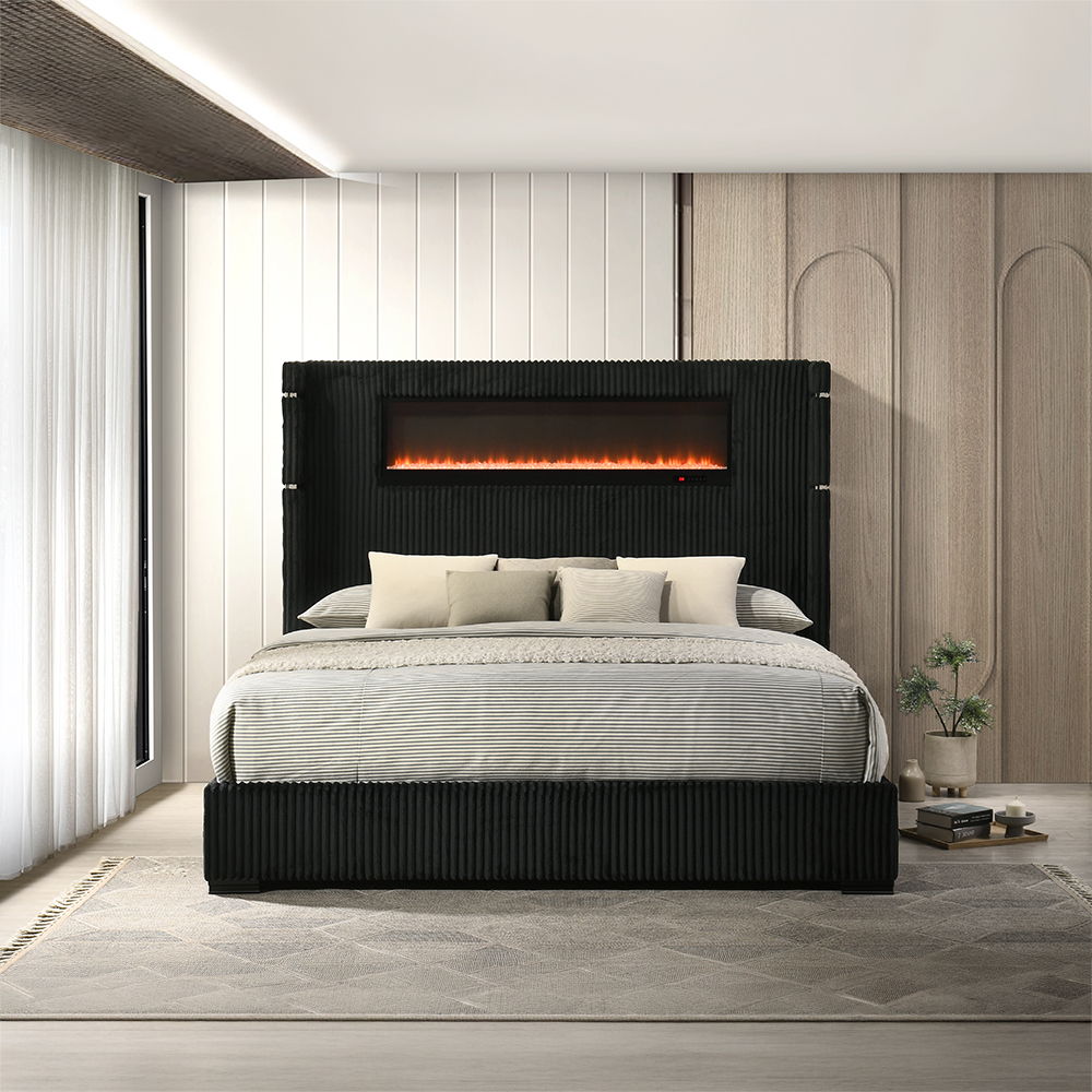 Garner - Bed With Fireplace, LED, Reading Light, Speaker, Bluetooth & USB