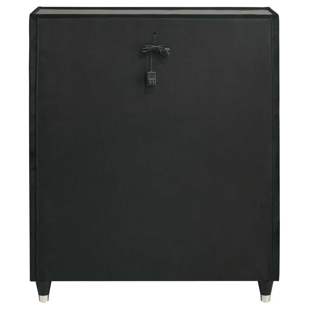 Ravenne 5-drawer Velvet Upholstered LED Chest of Drawers Black