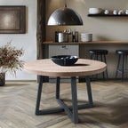 Round Dining Table With Wire Brushed Mindi Top And Mahogany Base - Wheat
