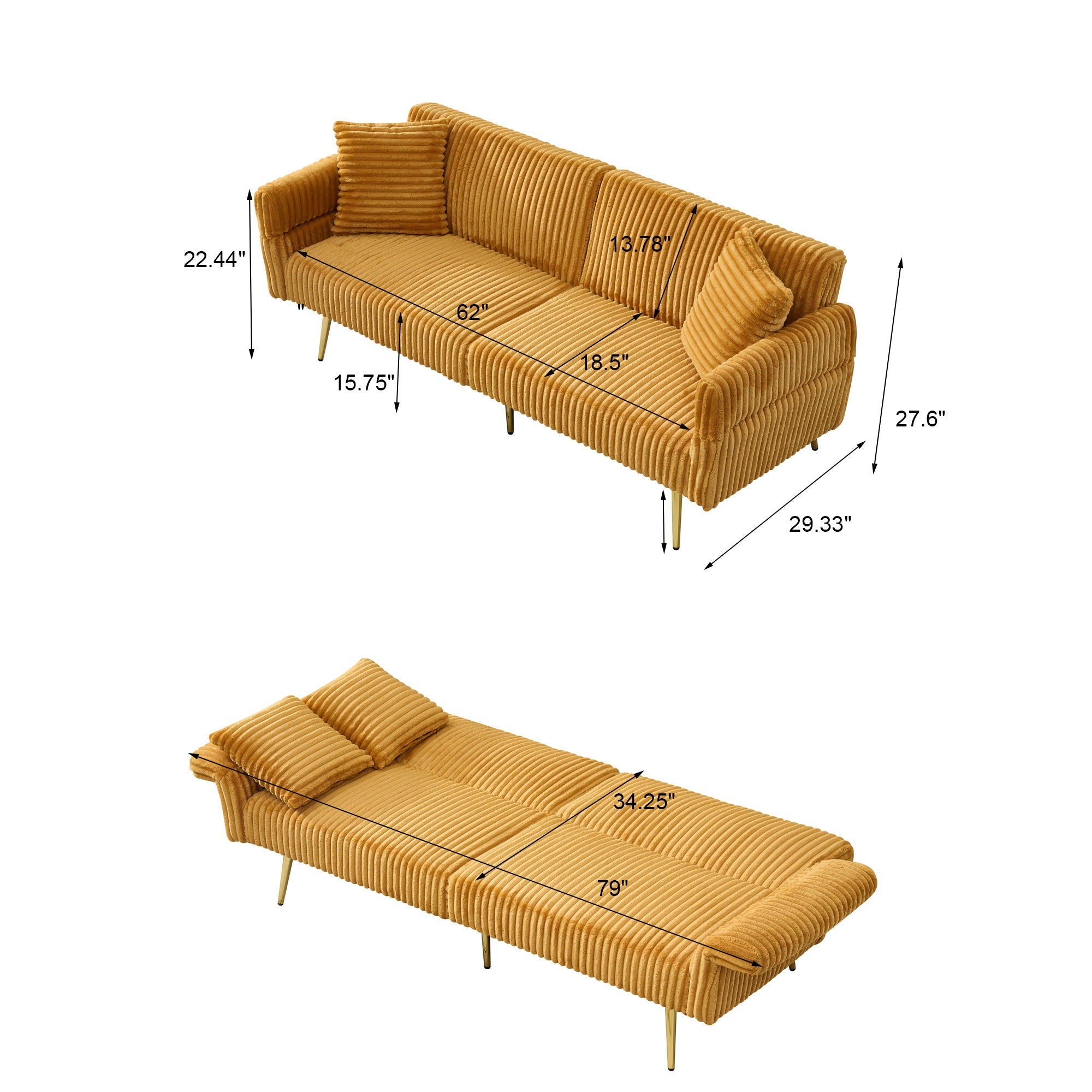 Luxury Foldable Double Sofa Bed With Folding Armrests