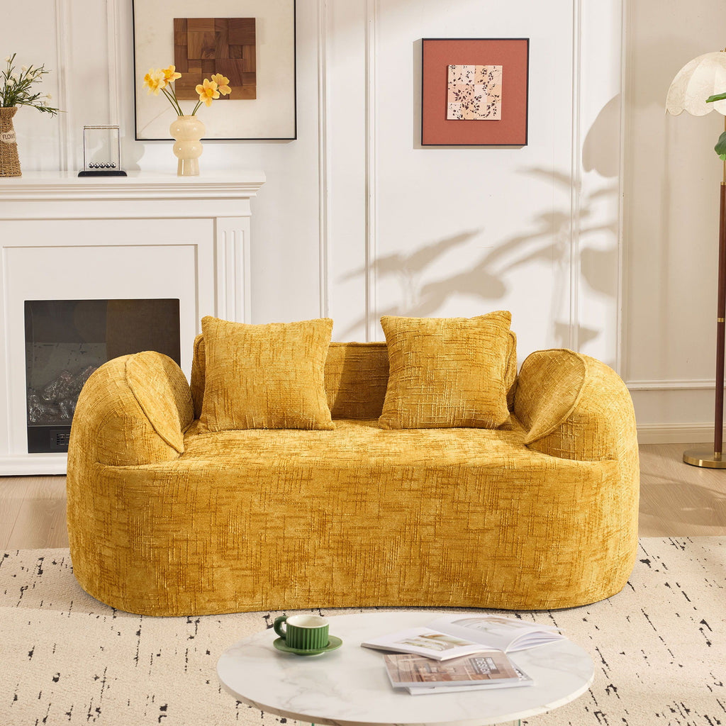 Curved 2 Person Compress Sofa With Armrests, Includes Pillows