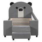 Upholstered Daybed With Bear Shaped Headboard, Hydraulic System And Breathable Fence