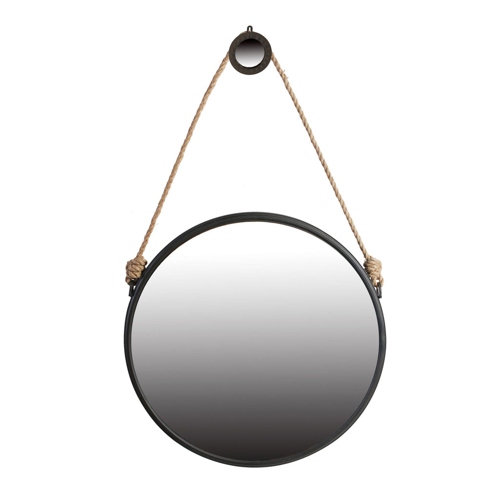 Handsome Cleveland Mirror With Rope Strap Contemporary Design Circle Mirror With Round Metal Frame For Wall Decor