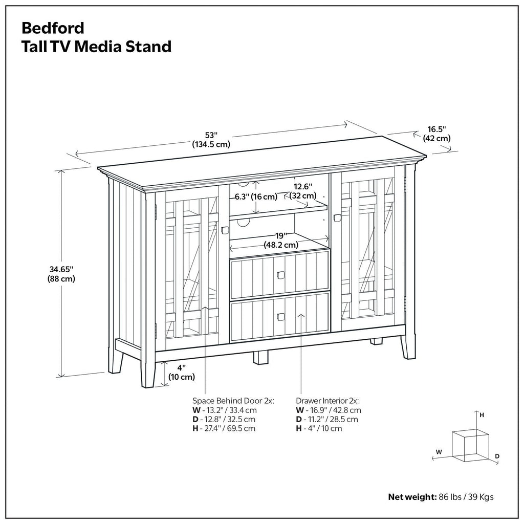Bedford - Handcrafted Tall TV Media Stand