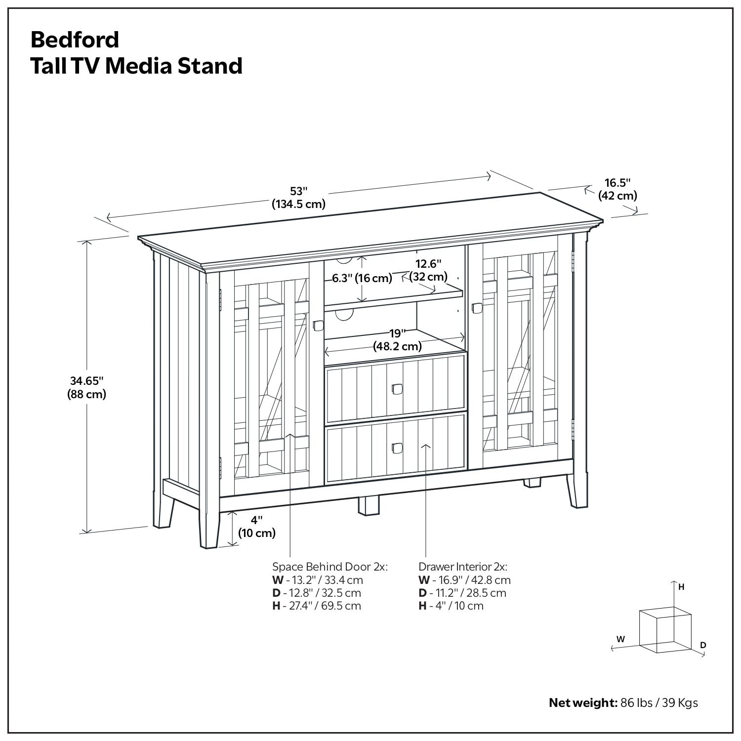 Bedford - Handcrafted Tall TV Media Stand