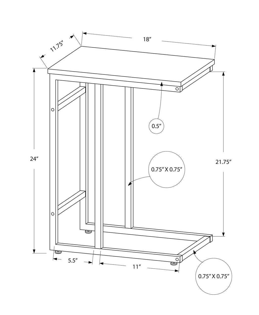 Accent Table, C - Shaped, Modern Design - Black