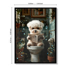 Framed Bathroom Decor, Cute Puppy Wall Art In Picture Frame, 3D Canvas Print - Indigo / White