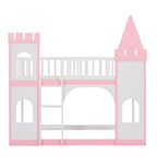 Twin Over Twin Castle Bunk Bed With Ladder - Pink
