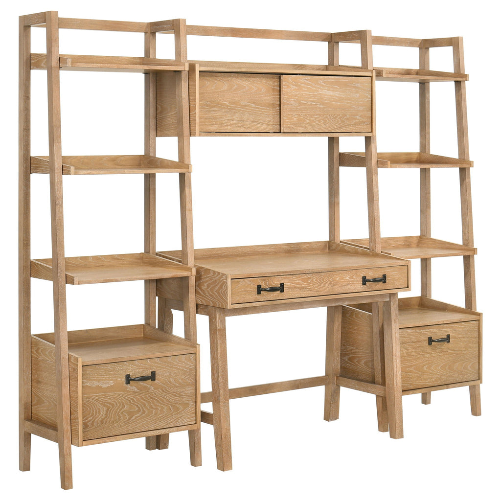 Fabian 2-piece 4-shelf Bookshelf with Drawer Distressed Light Brown