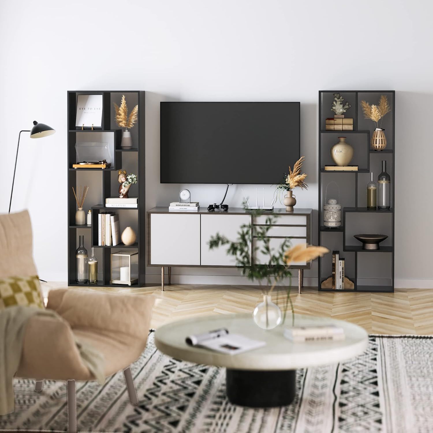 Asymmetrical Display Shelf & Bookcase, 5 Tier