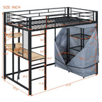 Loft Bed With Desk, Shelves, Power Outlet, LED Light And Wardrobe