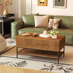 Rectangle Lift Top Coffee Table With Hidden Storage And Lower Shelf - Brown