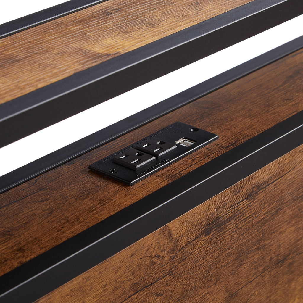 Platform Bed Frame With Wooden Headboard And Footboard, USB Liner