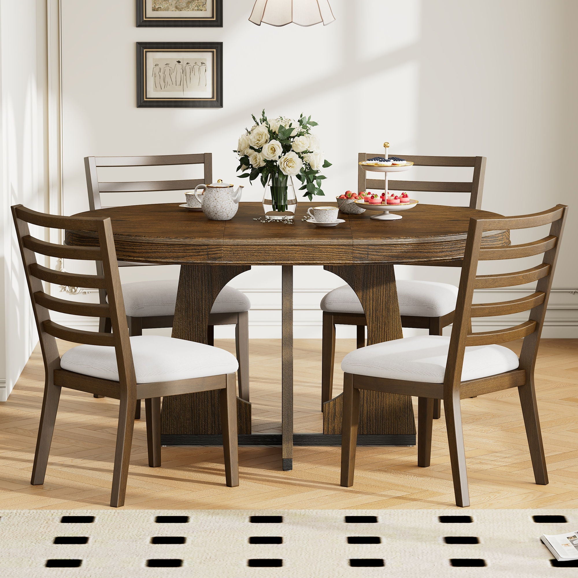 Round Dining Table Set For 4 With Chairs