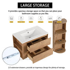 Modern Wall Mounted Bathroom Vanity With Ceramic Sink And Storage Rack, 2 Soft Close Drawers