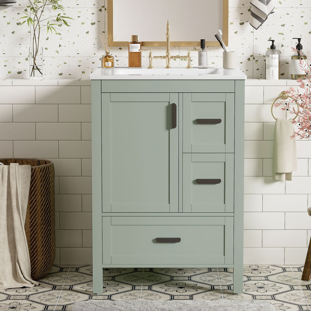 Bathroom Vanity With Sink, Soft-Close Doors, Double-Layer Shelf And 3 Drawers