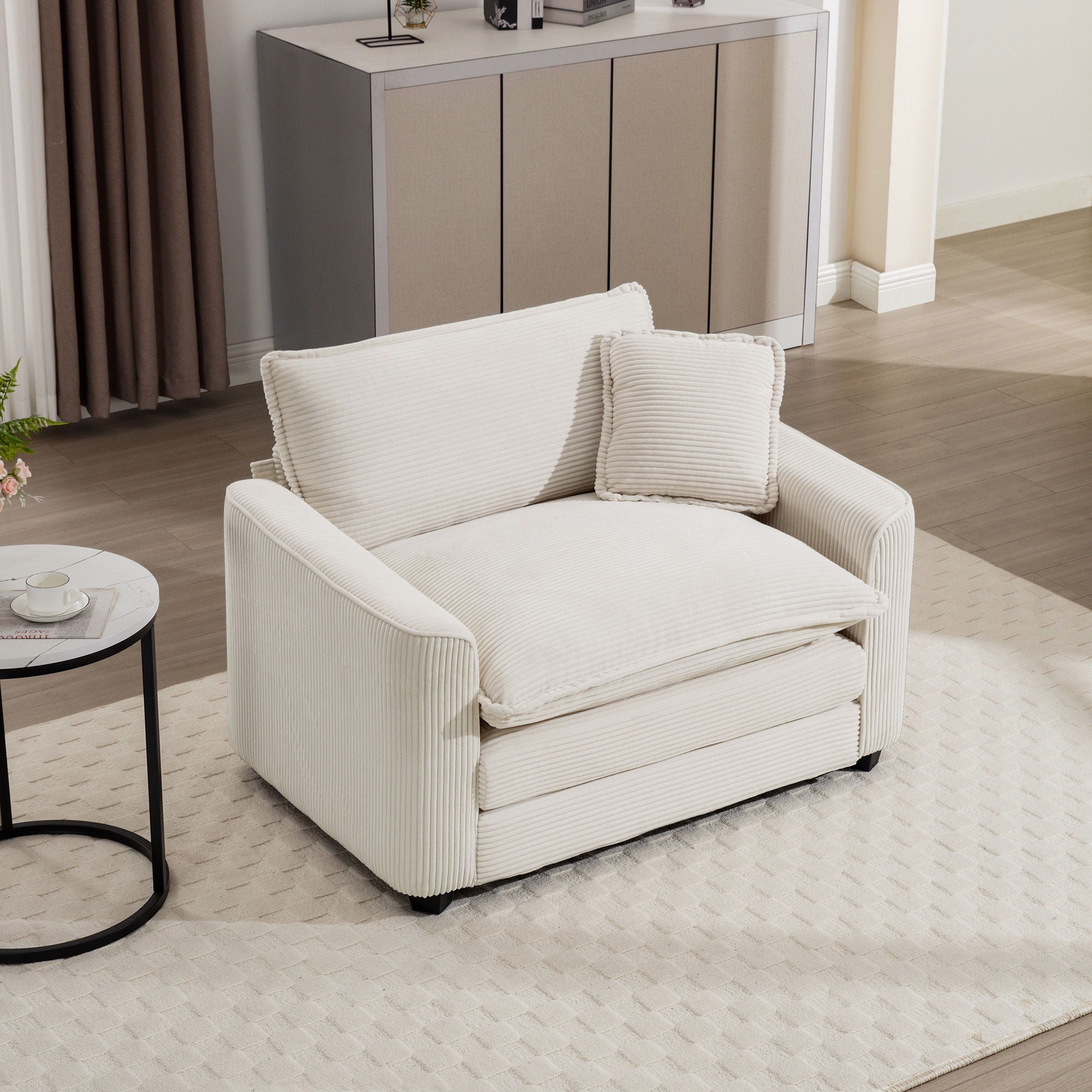 Modern Classic Fabric Single Chair Deep Seat Sofa With Pillow