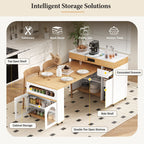 Extendable Dining Table With Folding Top, Rolling Kitchen Island With Drawers And Power Outlet