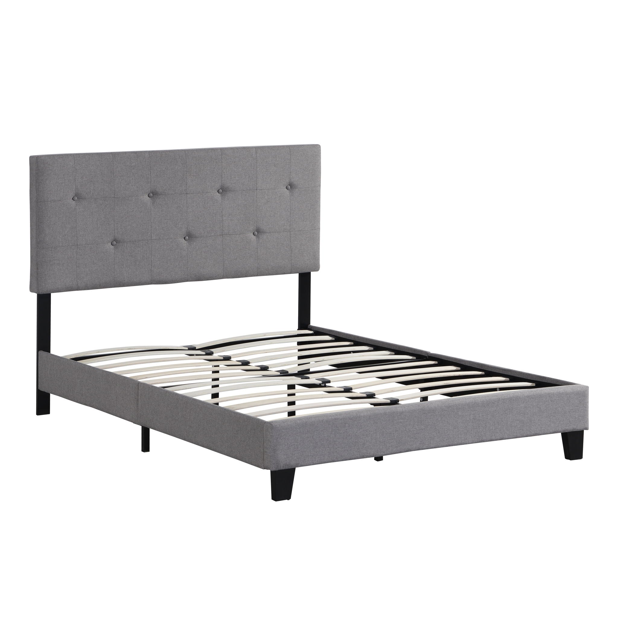 Modern Upholstered Platform Bed Frame With Button Tufted Headboard And Wood Slat Support