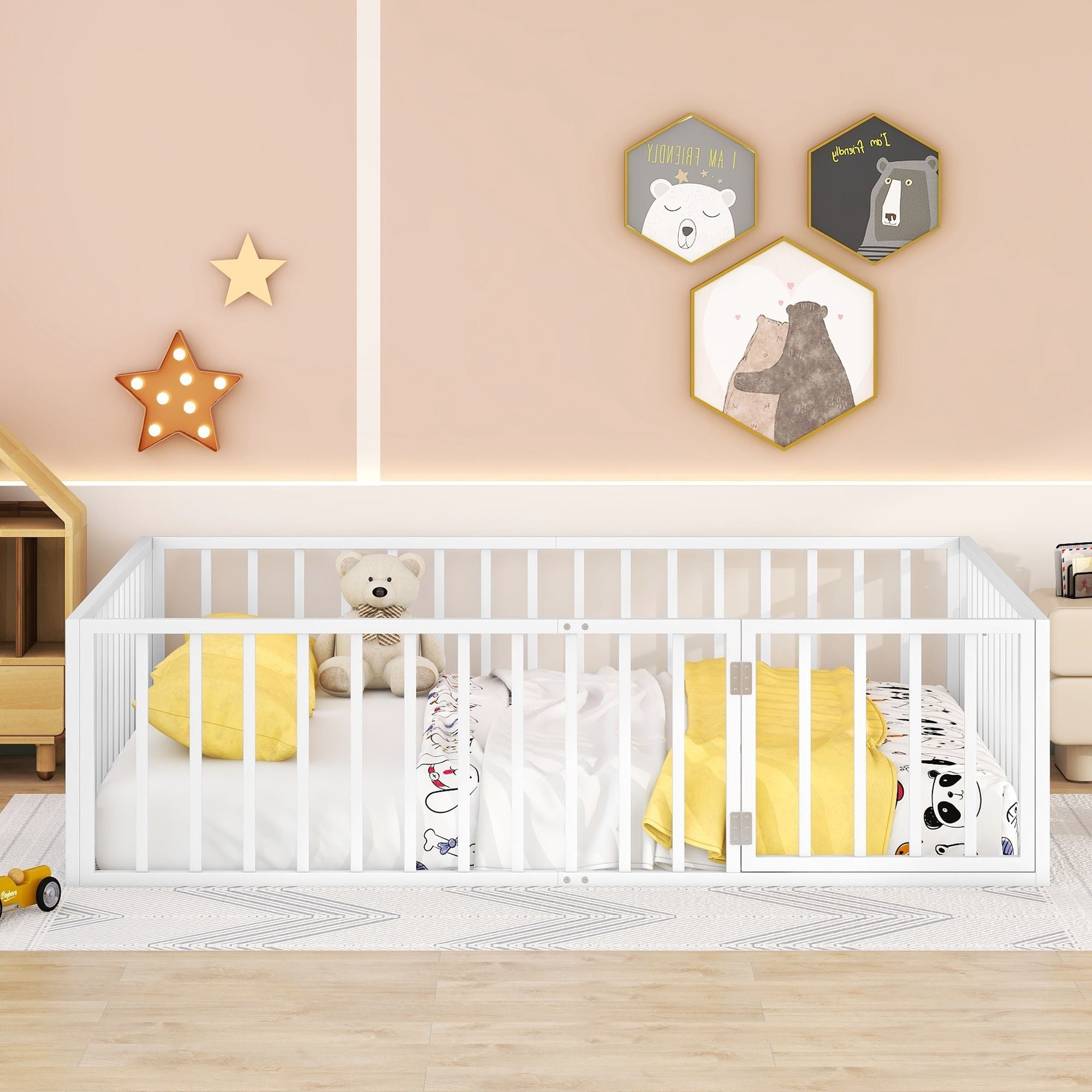 Metal Floor Bed Frame With Fence And Door