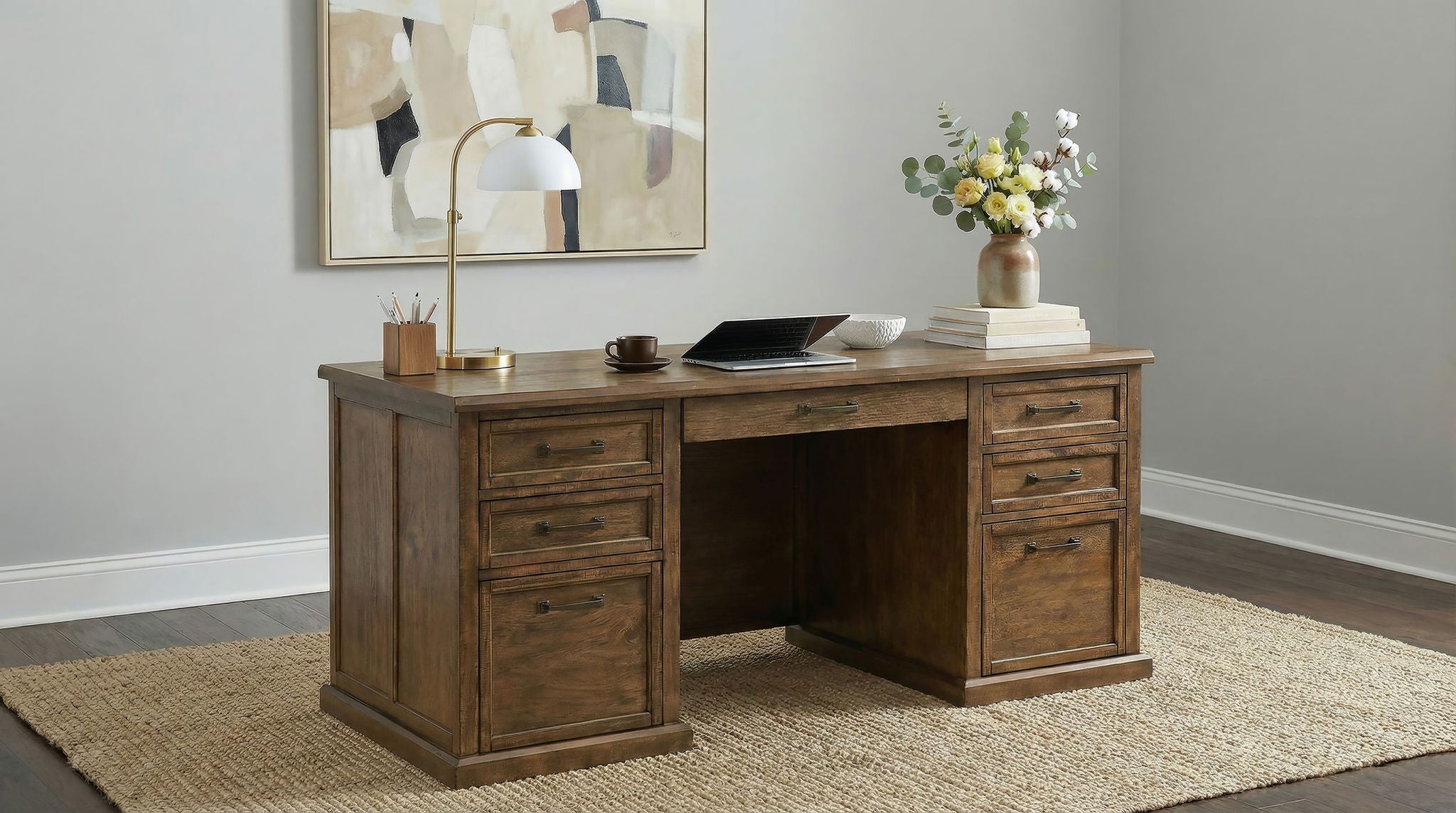 Altidore 68-inch 7-drawer Executive Home Office Desk Distressed Brown