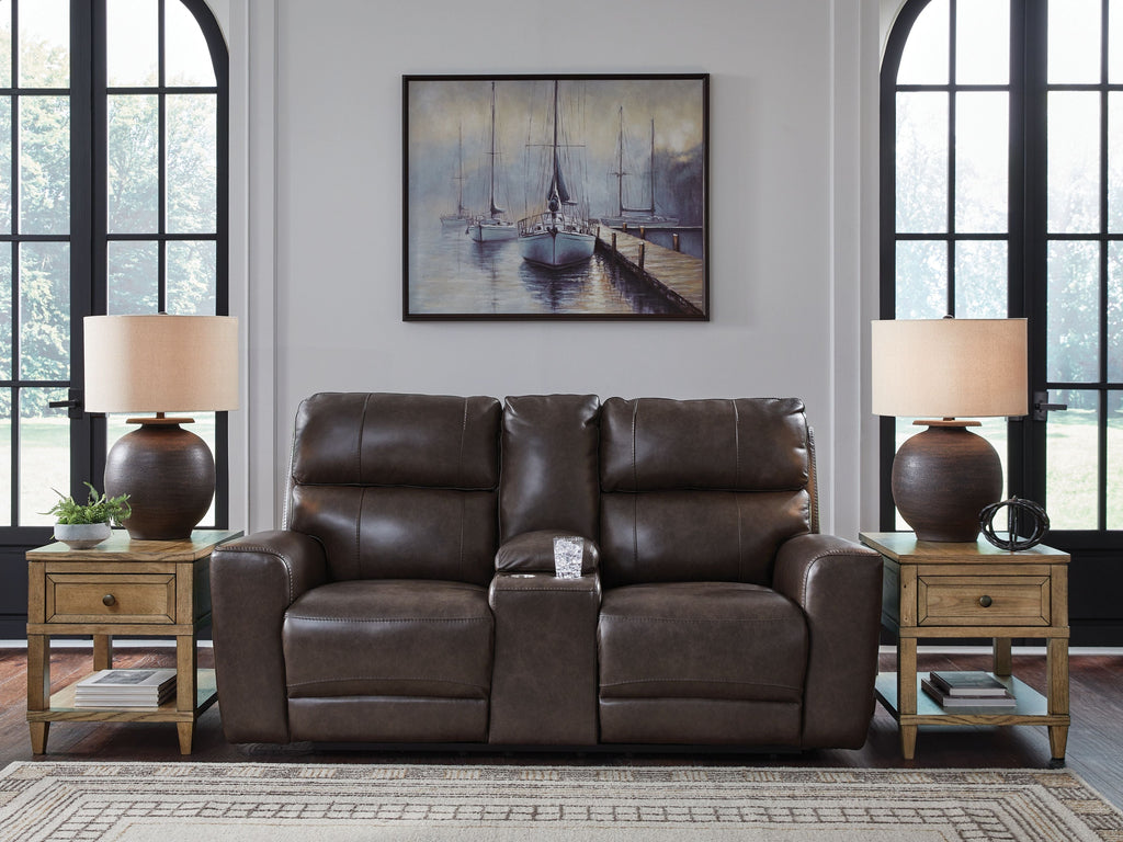 Crossplex - Power Reclining Loveseat / Console / Adjustable Headrest - Smoke
