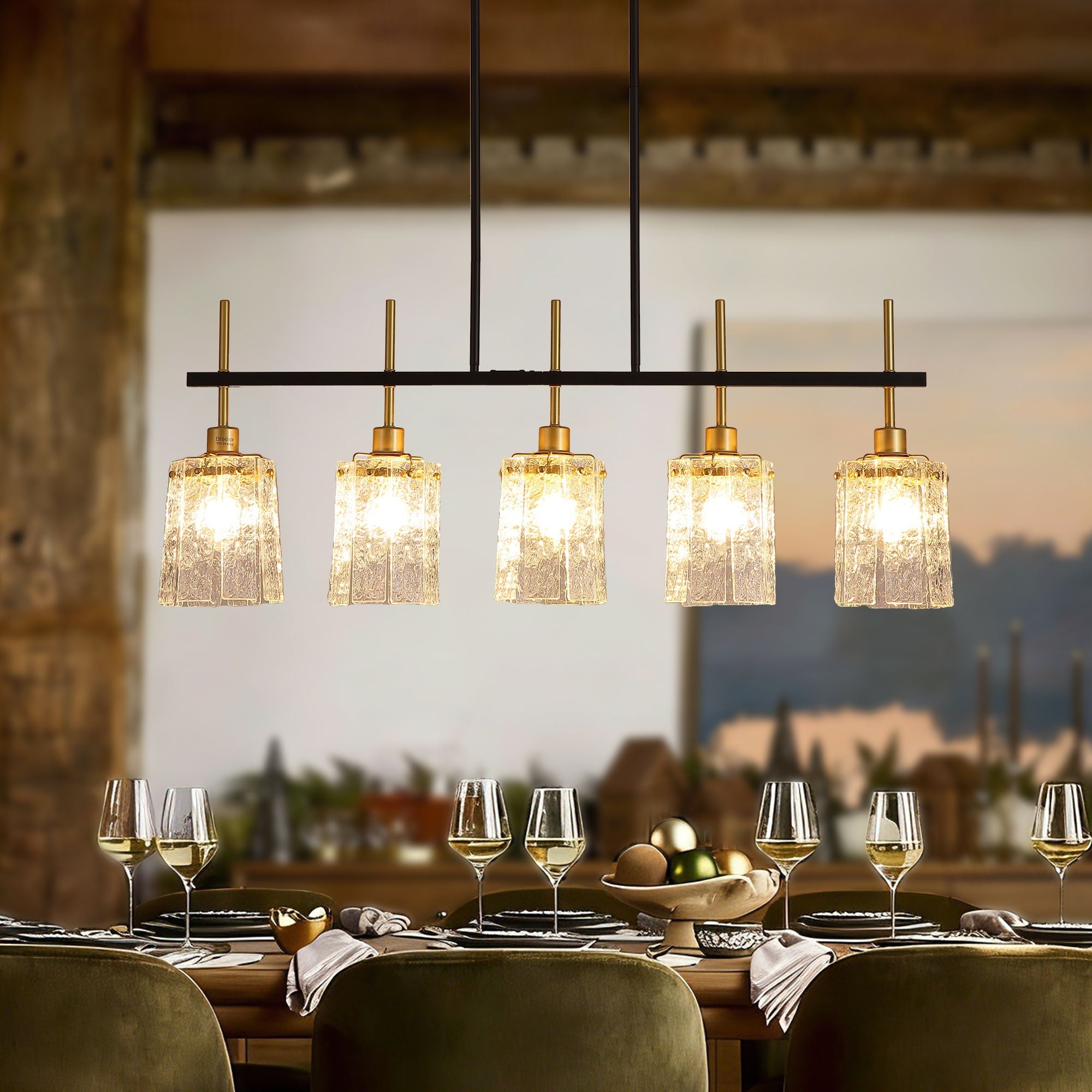Chandelier 5 Light, Fixture Over Table - Black / Gold