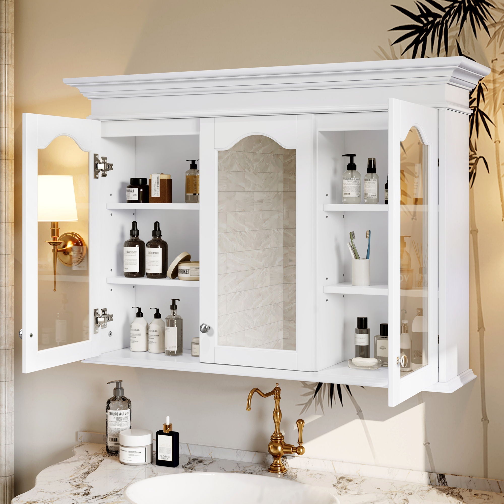 Medicine Cabinet With Mirror Door And Adjustable Shelves, Wall-Mounted Bathroom Storage Cabinet - White