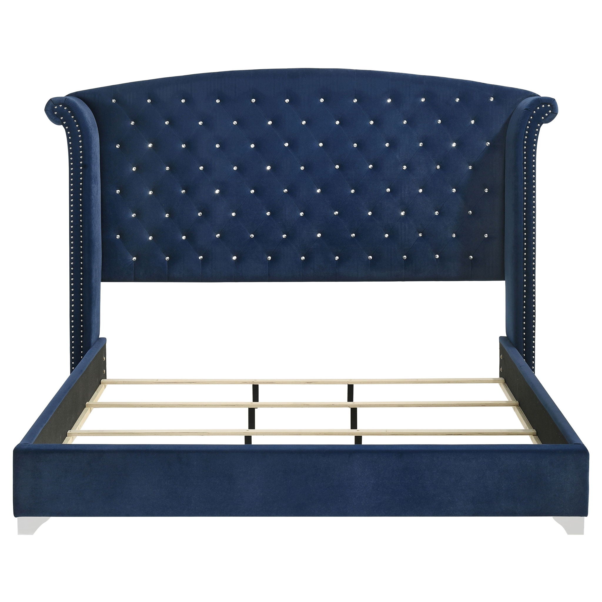 Melody Upholstered Eastern King Wingback Bed Pacific Blue