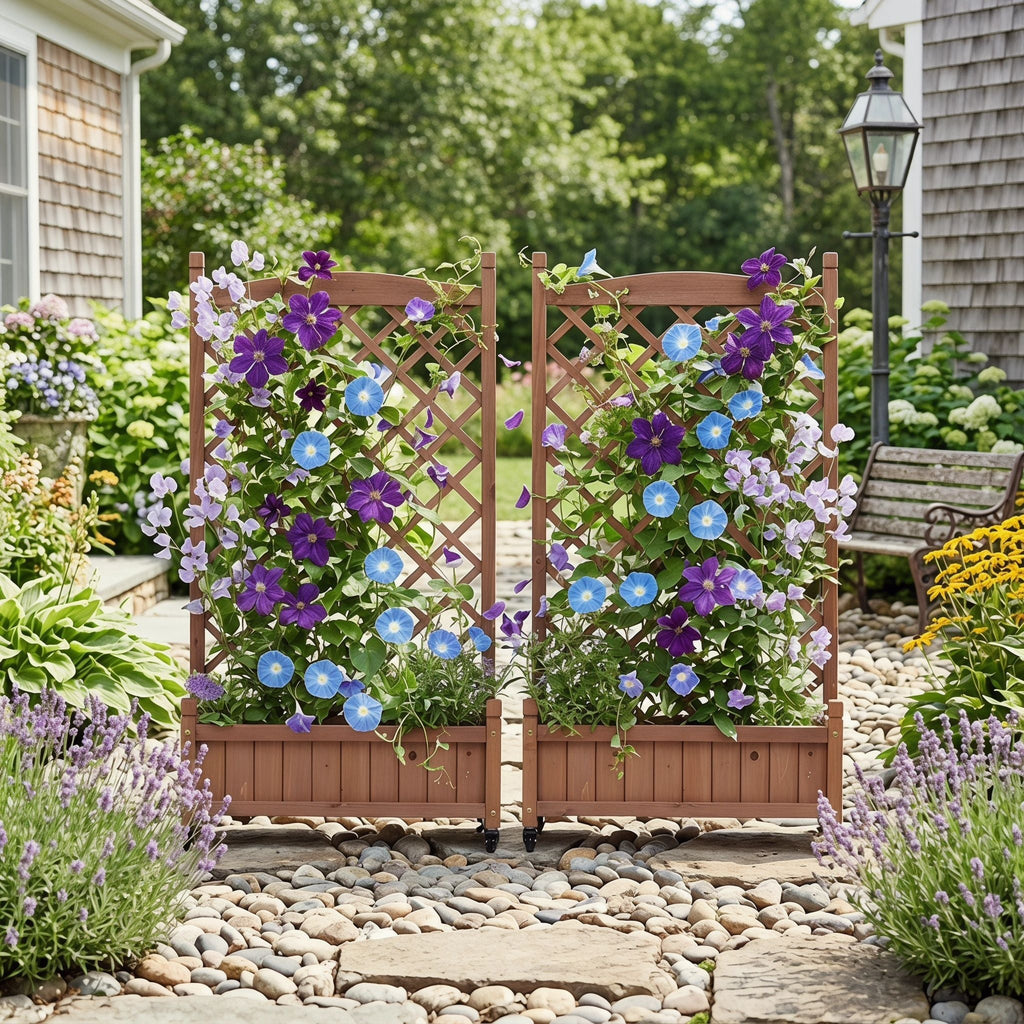 Raised Garden Bed With Trellis 2 Pack, Outdoor Planter Box & Plant Stand With Climbing Racks - Brown