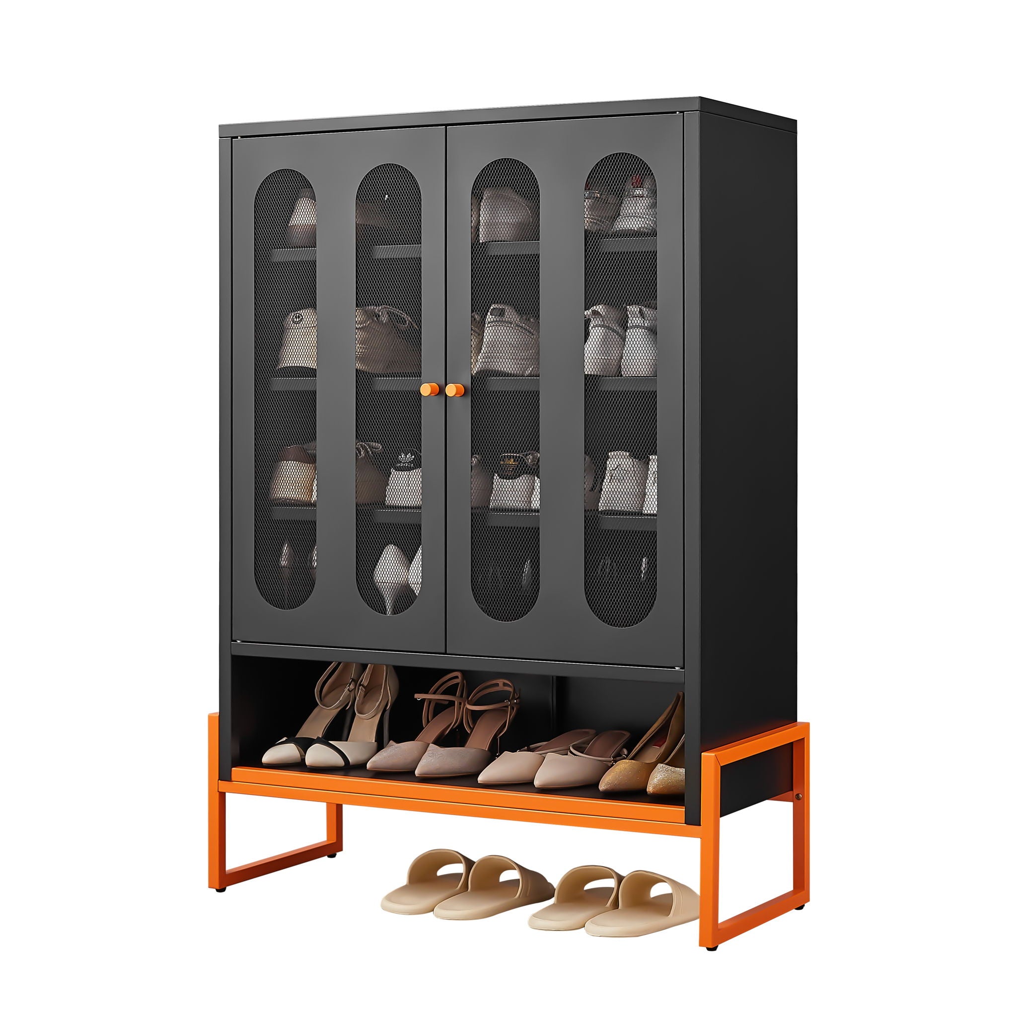 Modern Metal Shoe Cabinet With DoublebSided Doors And Adjustable Partitions