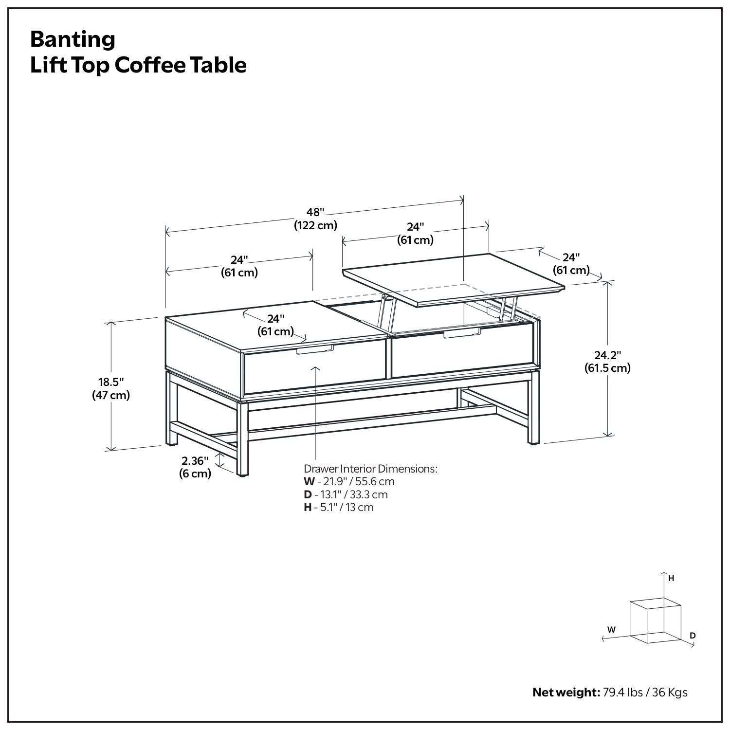 Banting - Lift Top Coffee Table - Walnut Brown