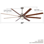 Oversized Large Ceiling Fan With Dimmable LED Light, 8 Blades, Remote Control