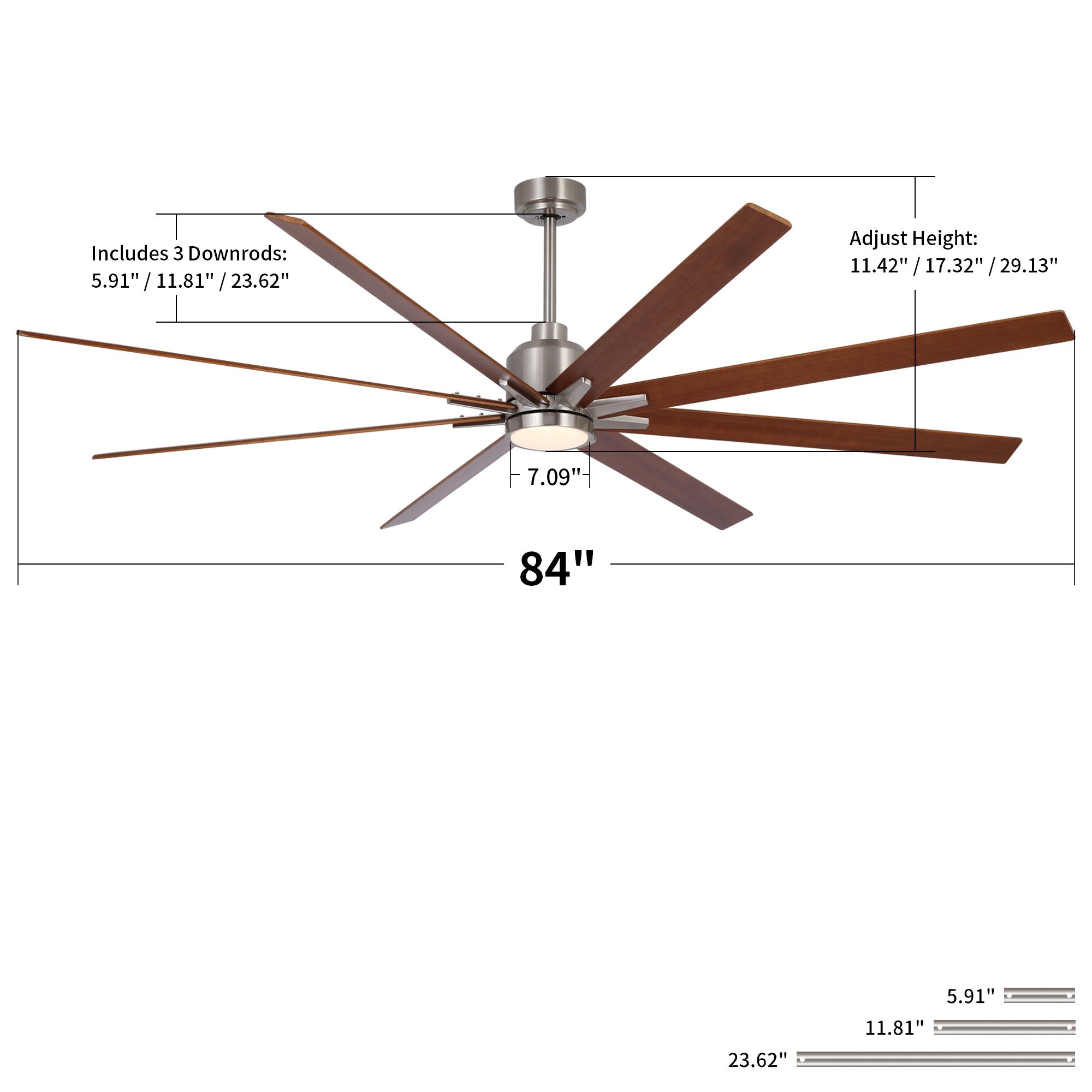 Oversized Large Ceiling Fan With Dimmable LED Light, 8 Blades, Remote Control