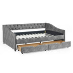 Upholstered Tufted Daybed With Drawers, Waved Arms