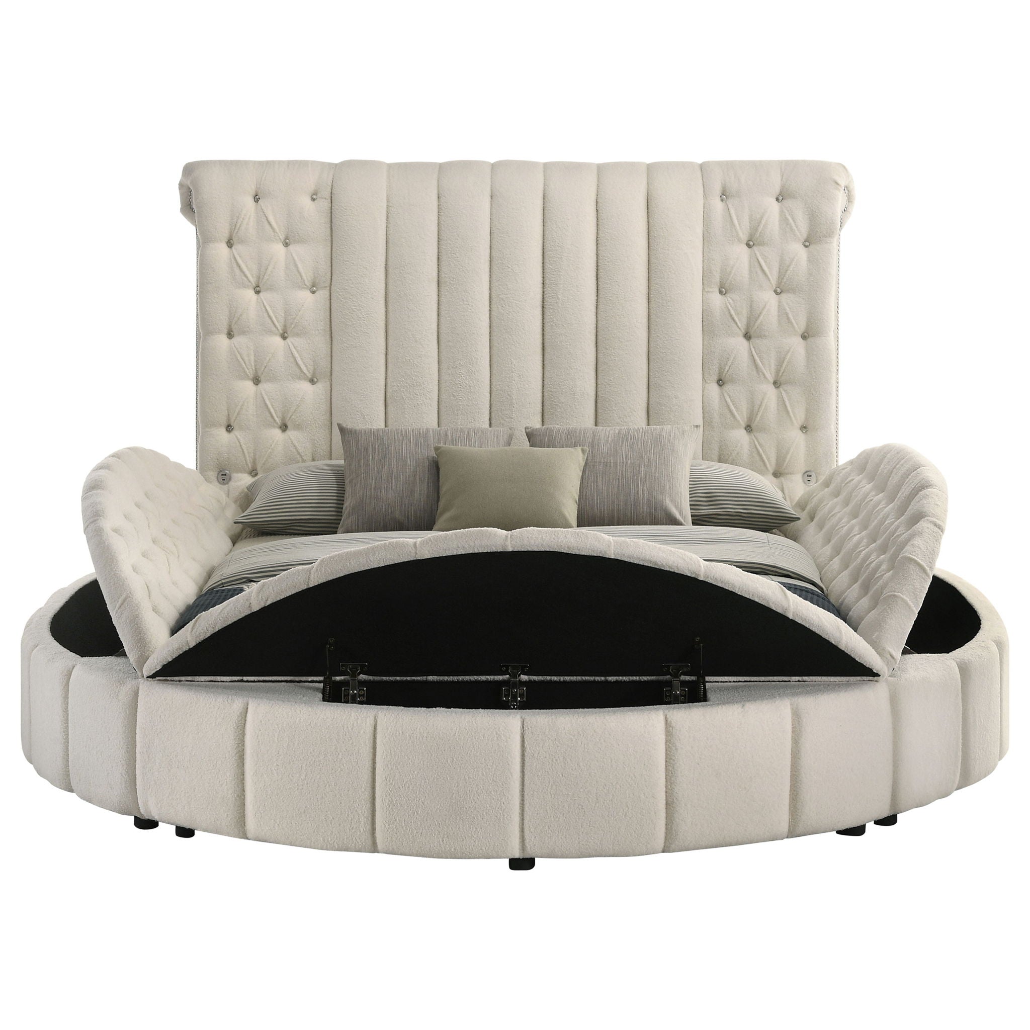 Sonya Upholstered Queen Round Storage Bed Ivory