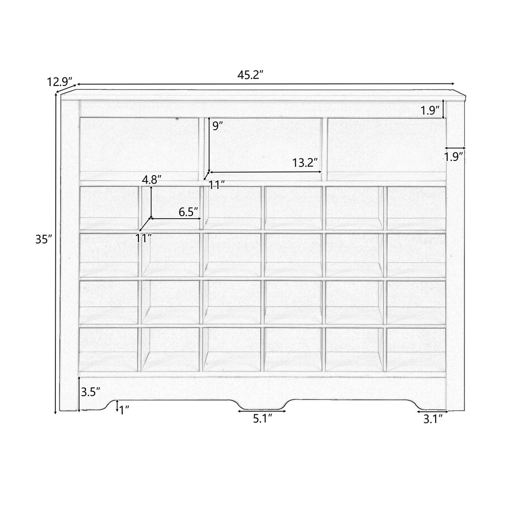 24 Shoe Cubby Console, Shoe Cabinet - White
