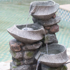 Indoor Outdoor Stone Water Fountain, 4 Tier Polyresin Cascading Rock Bowl Freestanding Fountain With LED Ligh - Gray
