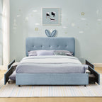 Upholstered Bed With Oversized Rabbit Ear Headboard, LED Lights & 4 Storage Drawers