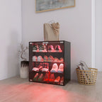4 Layers Shoe Cabinet With Glass Door And Glass Layer Shoes Display Cabinet With LED Light Bluetooth Control - Black