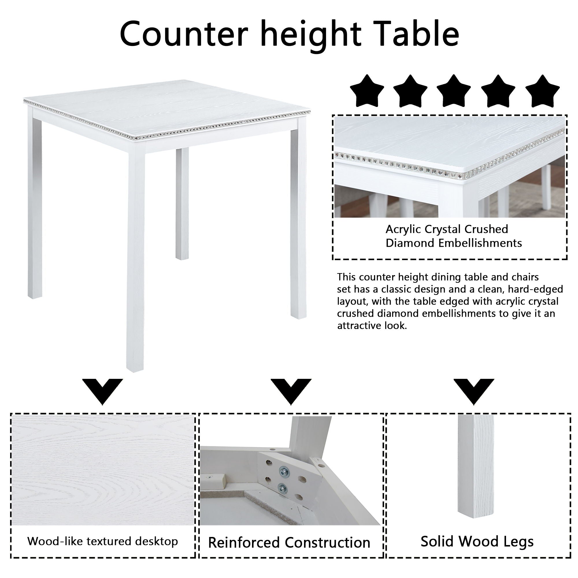 5 Piece Counter Height Table Set, Square Table And 4 Upholstered Chairs