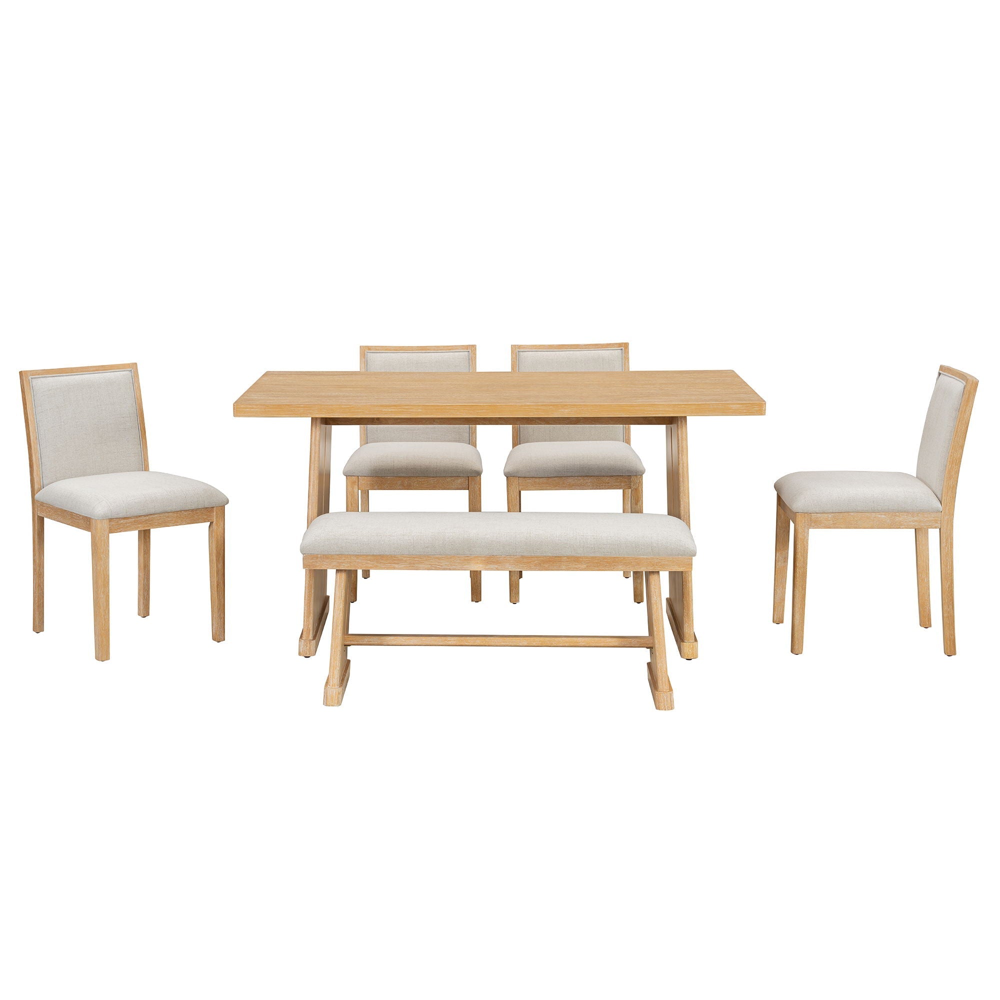 Dining Set With Rectangular Table, 4 Upholstered Chairs & 1 Padded Bench
